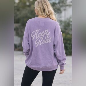 Aerie Oversized Crew Keep It Real Light Purple Sweatshirt S NWT